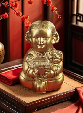 泰山福娃送子观音摆件心想事成
