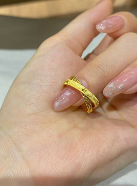 纯手工重工浮光拉丝戒指金色银色交叉八芒星彗星S925纯银指环戒圈