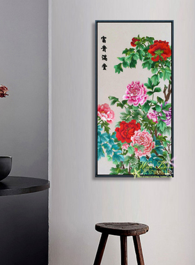 新中式玄关走廊丝线字画山水花鸟
