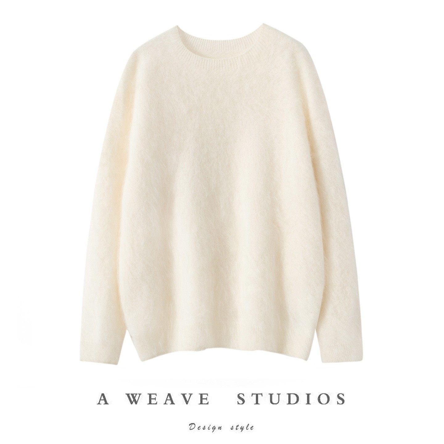 秋冬新款无缝一体拉绒100%纯山羊绒衫女圆领毛衣宽松慵懒风打底衫,淘宝优惠券,粉丝福利购,淘宝优惠卷