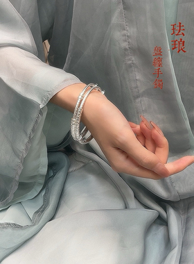 胜银·盘缠锤打纹闭口足银999.9手镯时尚流行实心送女生纯银手镯