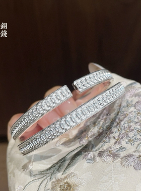 胜银·铜钱纹开口亮面足银999.9手镯平面实心满花送女友闺蜜手镯