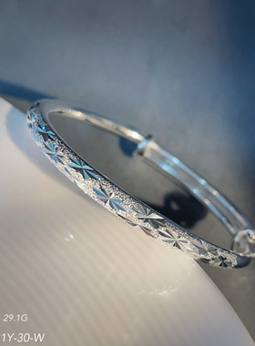 胜银·磨砂满天星纯银手镯足银999推拉口大小可调节小幸运带给你