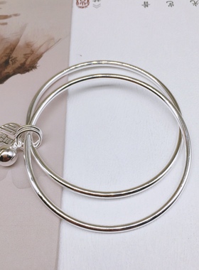 胜银·亮面闭口两圈福牌小铃铛手镯足银999纯银送女友礼物闺蜜