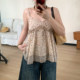Omang Taoxi Korean casual floral suspender top women's summer summer neck V-neck pure and beautiful shoulder strap chiffon shirt