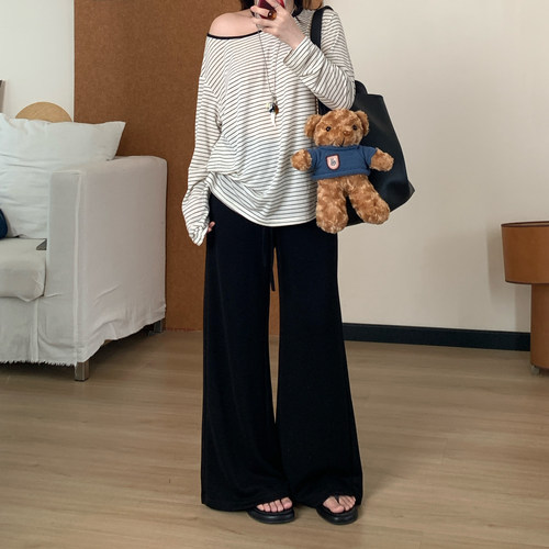 Omang桃喜 铜氨棉凉感直筒休闲运动裤女夏季百搭窄版阔腿垂感卫裤 - 图1