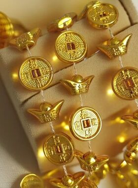 金色元宝招财折塔塑料铜钱元宝链条成品仿真饰品配件节庆装饰用品