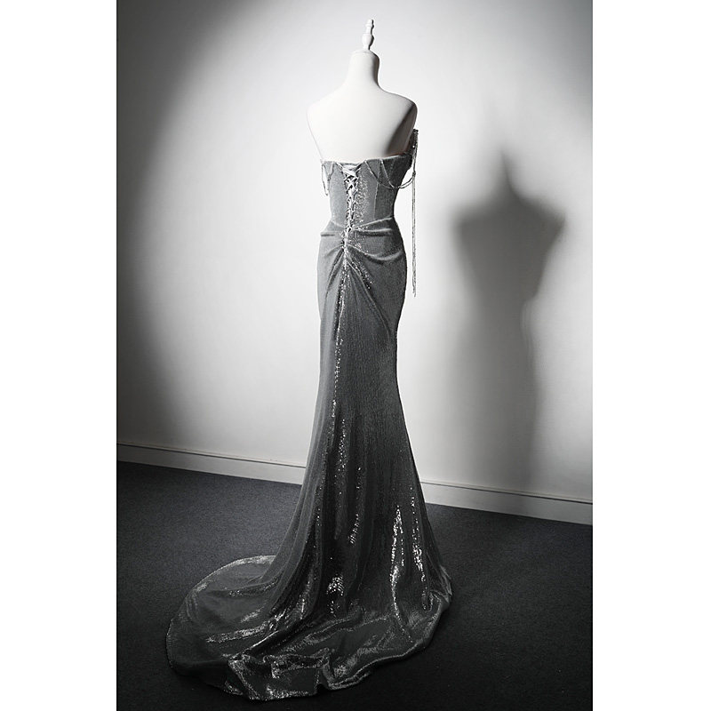 闪银色成人礼毕业年会舞台表演出主持晚宴年会生日新娘结婚敬酒服