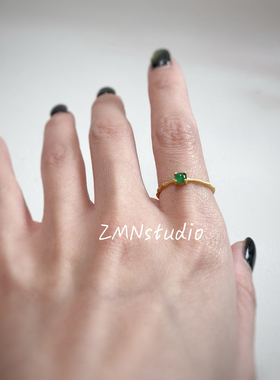 ZMN/翠竹/极简轻奢气质925纯银镀金天然迷你冰种阳绿翡翠戒指叠带
