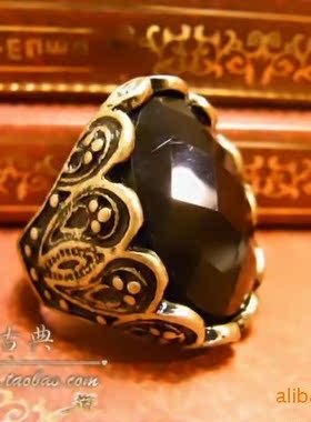 欧美风复古夸张黑宝石饰品戒子
