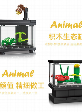 杰星59216家居观赏鱼缸桌面摆件模型积木玩具儿童拼装小颗粒礼品