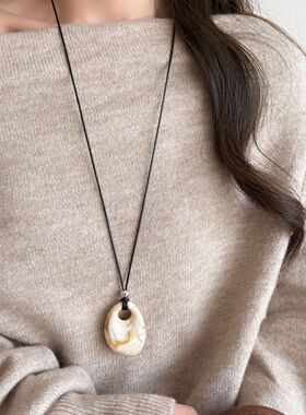 韩系晕染吊坠项链女非金属亚克力吊坠秋冬时尚复古美拉德毛衣链