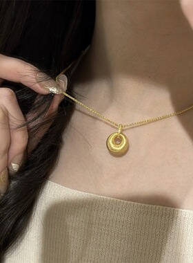 镀金中古金色拉丝金坨坨项链女精致高级感毛衣链气质百搭颈链工厂
