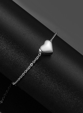 欧美跨境11MM简约不锈钢304简约光面爱心吊坠手链可刻字Logo批发
