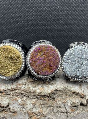 时尚欧美风玛瑙晶芽圆饼电镀彩混色手工镶钻可调节枪黑圈戒指珠宝