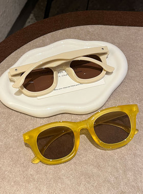 复古多巴胺糖果色墨镜女防紫外线可配度数近视麦子黄粗框太阳镜男