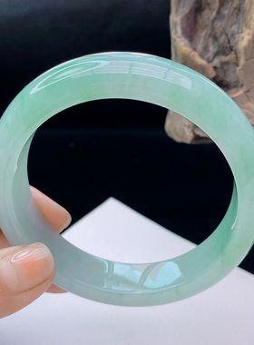 【带证书】缅甸高端天然a货翡翠直播玉手镯女真货浅绿淡蓝冰糯种