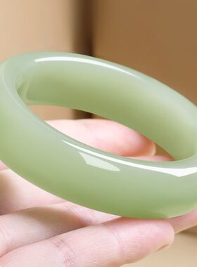 【和田玉】和田玉手镯女款晴水中宽条玉手镯正品天然玉石手镯女款