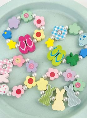 日韩ins风童趣彩色花朵木制手链女甜美可爱手串手饰