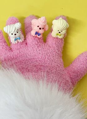 童趣奶油曲奇小狗戒指可调节多巴胺软妹糖果色开口戒指