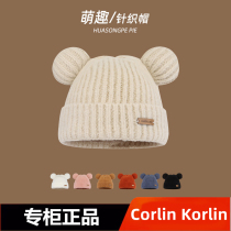 Corlin Korlin Korean version of autumn and winter cute with small bear ears knit hat woman warm and protective ear wool hat tide