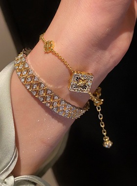 轻奢闪钻编织镂空菱形开口手镯