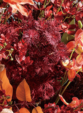 鲲屿红色系仿真花艺大圆桌摆件