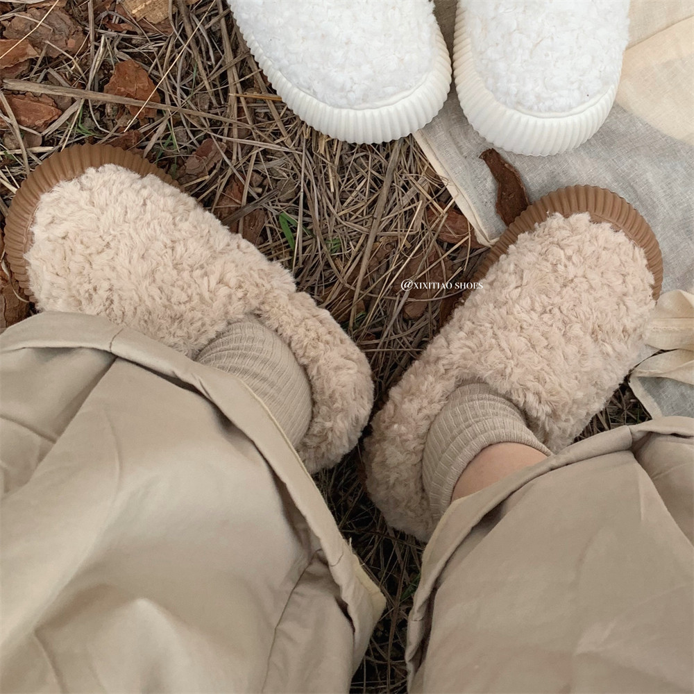细细条 休闲百搭羊羔毛棉鞋舒适保暖复古冬季街头风懒人面包鞋女,淘宝优惠券,粉丝福利购,淘宝优惠卷