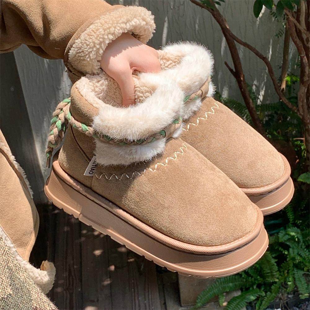 细细条 雪地靴女2025新款冬季加绒拼色毛绒棉靴复古风厚底中筒靴,淘宝优惠券,粉丝福利购,淘宝优惠卷