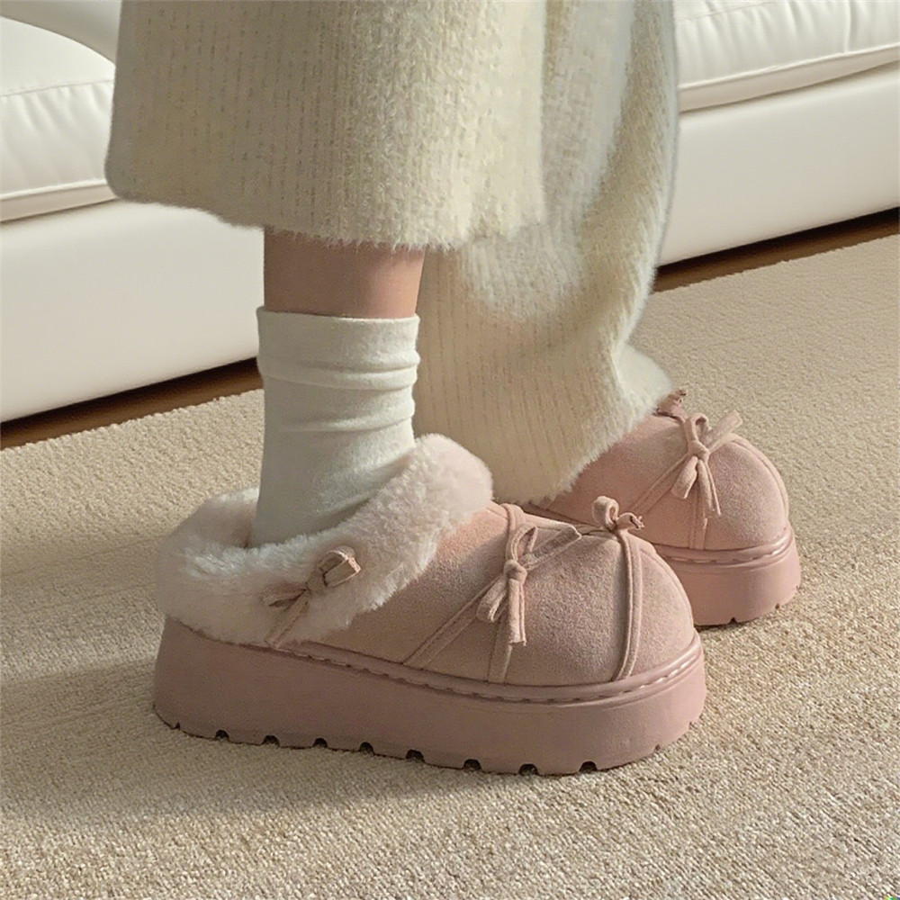 细细条 韩系蝴蝶结一脚蹬毛毛鞋女冬外穿厚底加绒保暖乐福棉拖鞋,淘宝优惠券,粉丝福利购,淘宝优惠卷