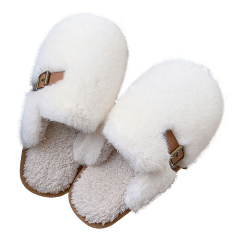 细细条 简约风创意皮带扣包头毛毛鞋情侣冬季室内保暖棉拖鞋男女,淘宝优惠券,粉丝福利购,淘宝优惠卷