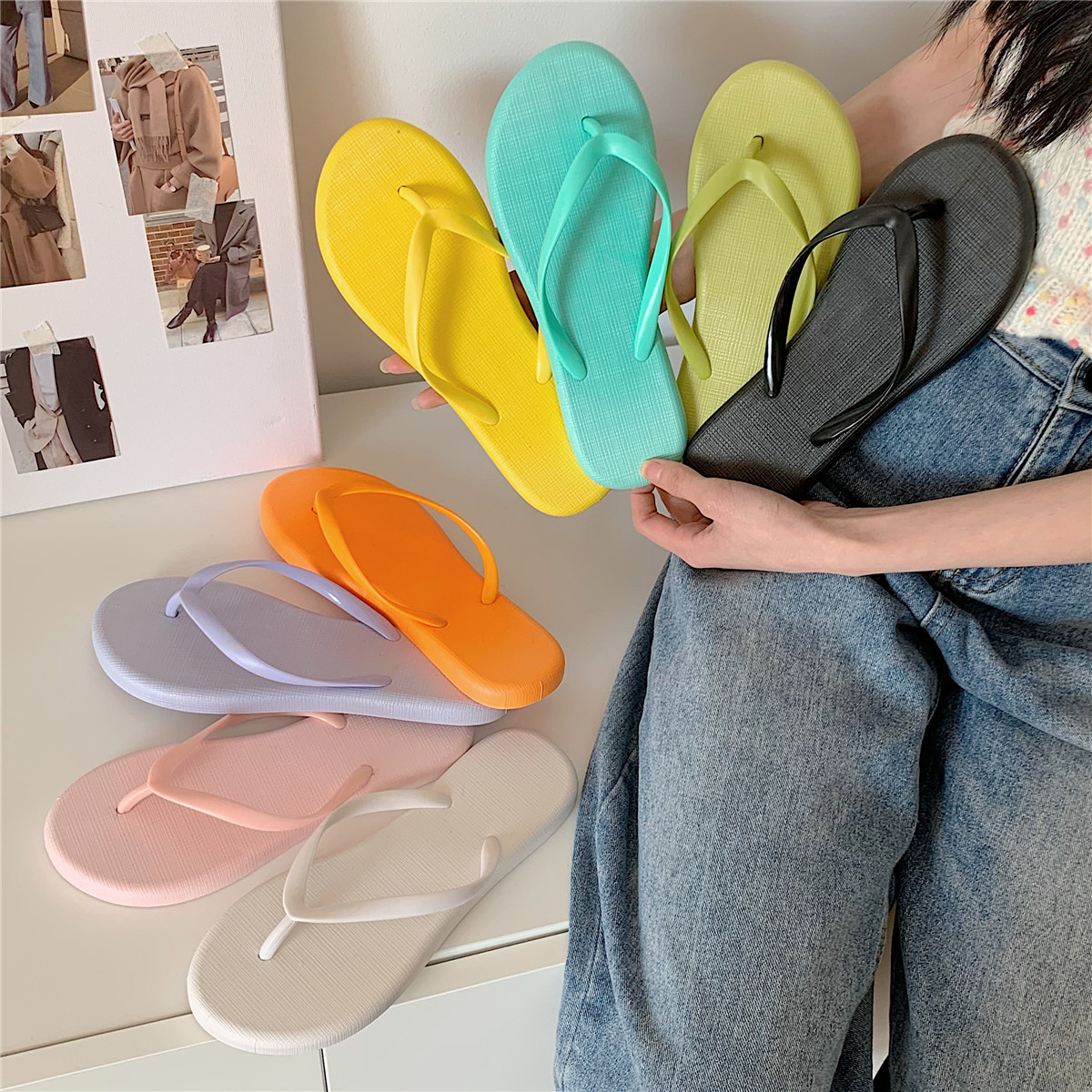 细细条 海边度假休闲夹脚凉拖鞋日系简约百搭夏季女士平底人字拖,淘宝优惠券,粉丝福利购,淘宝优惠卷