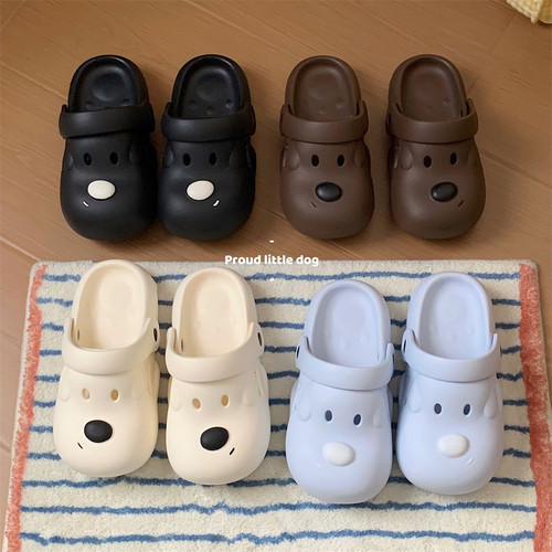 细细条 可爱狗狗情侣拿铁色凉拖夏百搭趣味EVA厚底男女沙滩洞洞鞋 - 图2