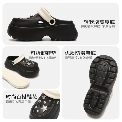 细细条 甜酷y2k钻石星星EVA厚底洞洞鞋女士时尚夏季外穿包头凉拖 - 图1