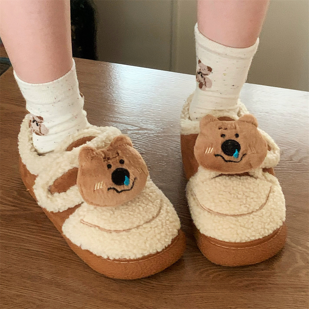 细细条 可爱保暖魔术贴棉鞋女士外穿百搭拼色趣味小熊冬季豆豆鞋,淘宝优惠券,粉丝福利购,淘宝优惠卷