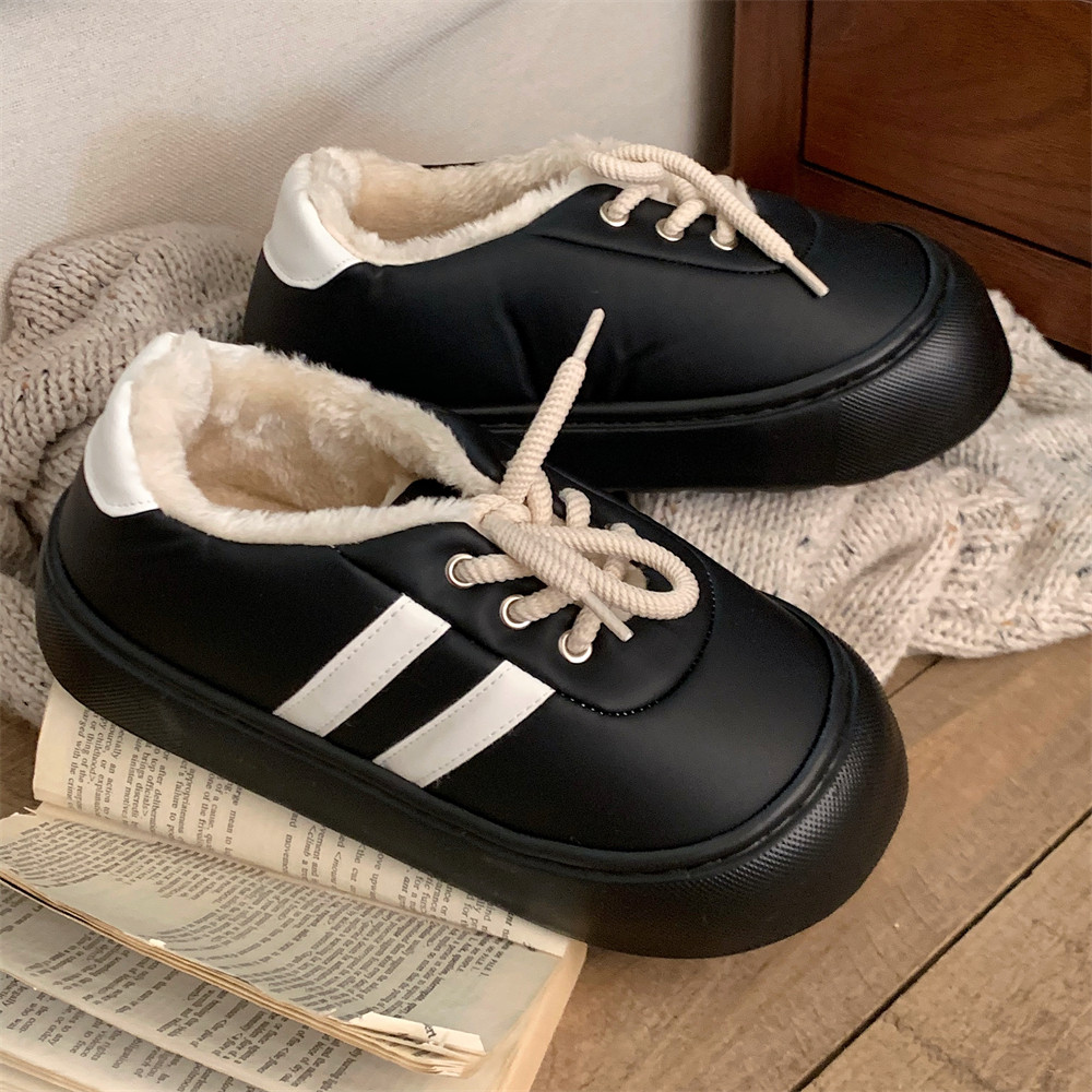 细细条 复古双杠小白鞋女冬季加绒加厚底保暖百搭休闲板鞋棉鞋ins,淘宝优惠券,粉丝福利购,淘宝优惠卷