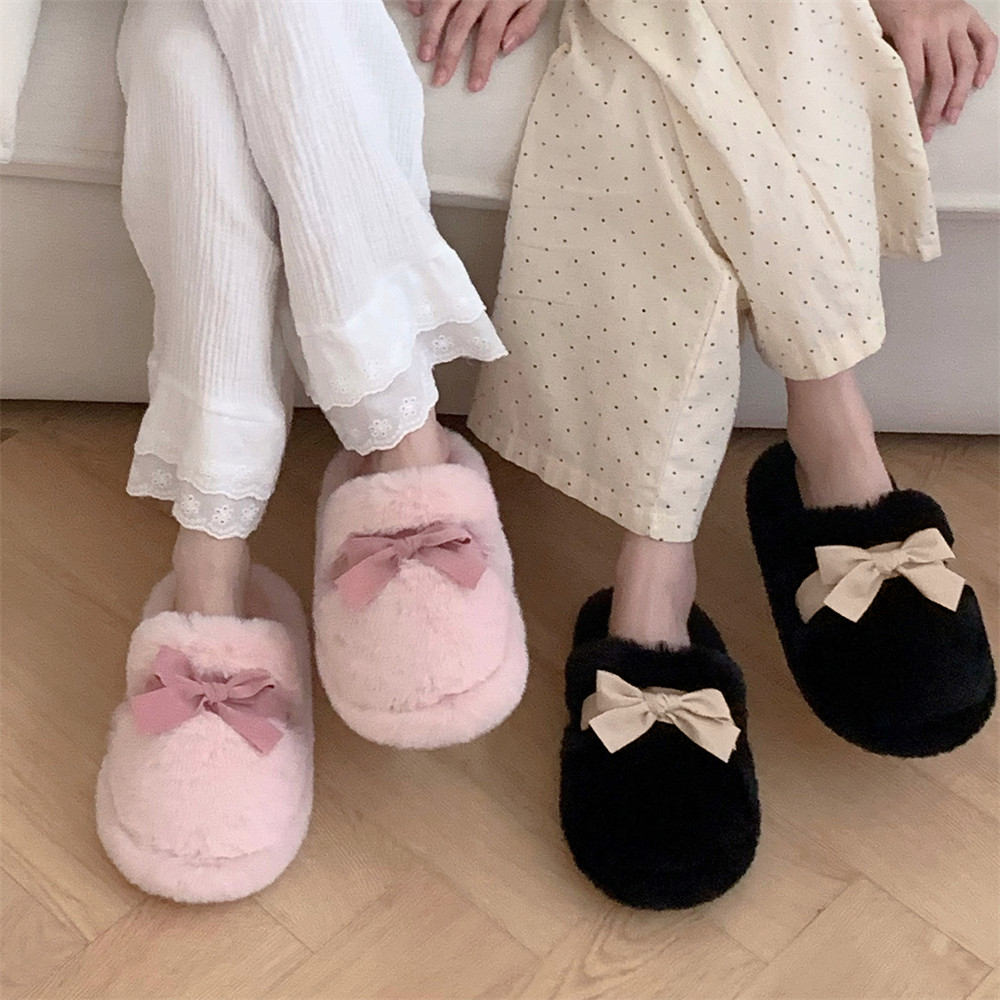 细细条 室内休闲防滑秋冬网红毛毛拖鞋韩系蝴蝶结仙女风棉拖鞋女,淘宝优惠券,粉丝福利购,淘宝优惠卷
