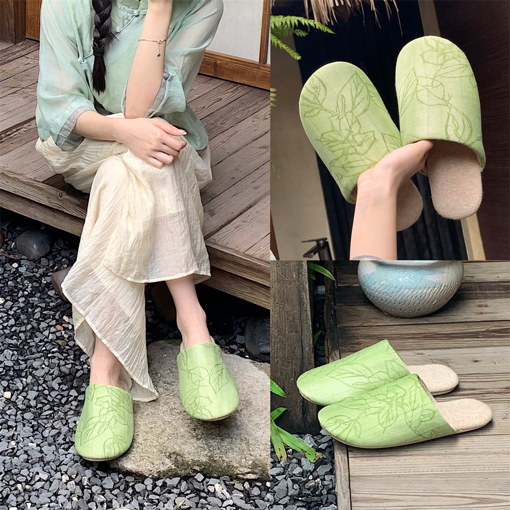 细细条 秋冬中国风茶艺包头棉拖鞋女休闲防滑中式禅意树叶居家鞋,淘宝优惠券,粉丝福利购,淘宝优惠卷