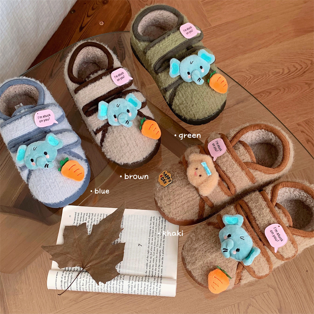 细细条 软萌小象字母牌豆豆鞋女平底室外穿冬季日系魔术贴毛毛鞋,淘宝优惠券,粉丝福利购,淘宝优惠卷