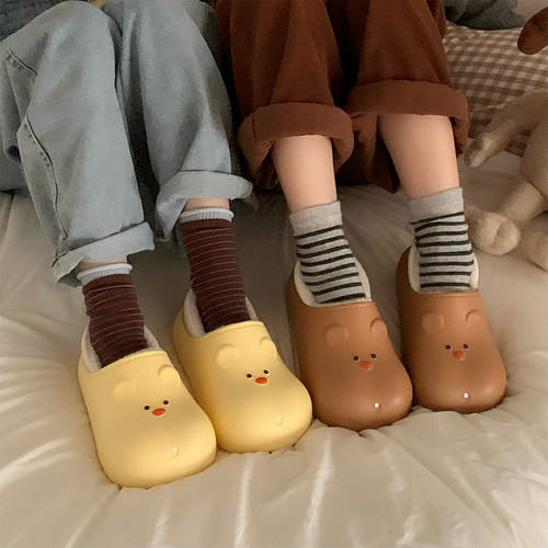 细细条 保暖包跟可爱小熊防水棉拖鞋女冬居家外穿防滑棉鞋月子鞋 - 图2