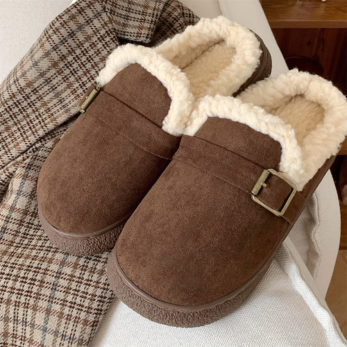 细细条 复古厚底加绒勃肯鞋女秋冬外穿百搭乐福鞋平底单鞋豆豆鞋 - 图2