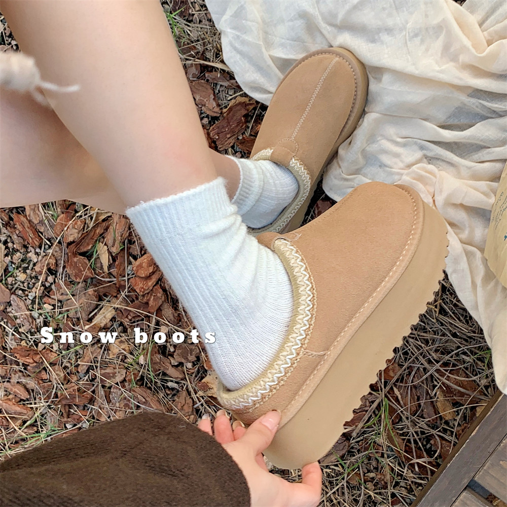 细细条 真牛皮羊毛民族风厚底雪地靴女冬时尚增高保暖毛毛半拖鞋,淘宝优惠券,粉丝福利购,淘宝优惠卷