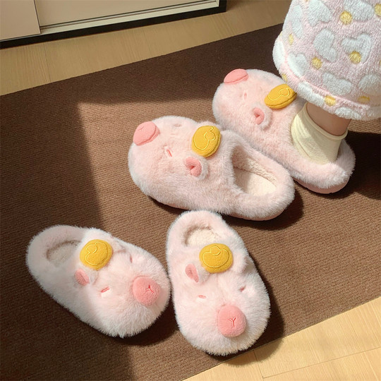 Thin strips parent-child cute capybara cotton slippers for women winter ins gold ingot capibala furry shoes for boys and girls