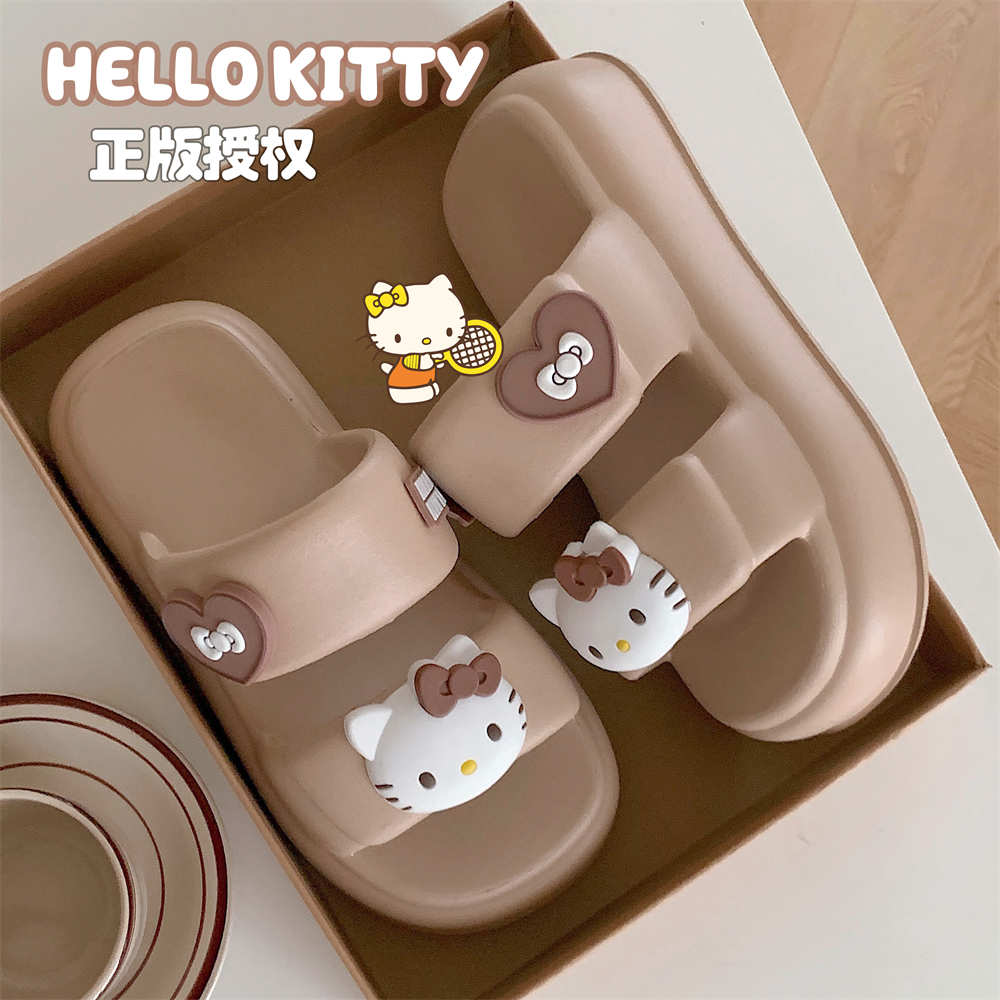 细细条 三丽鸥可爱HelloKitty双带拖鞋外穿百搭厚底夏季凉拖鞋女 - 图0