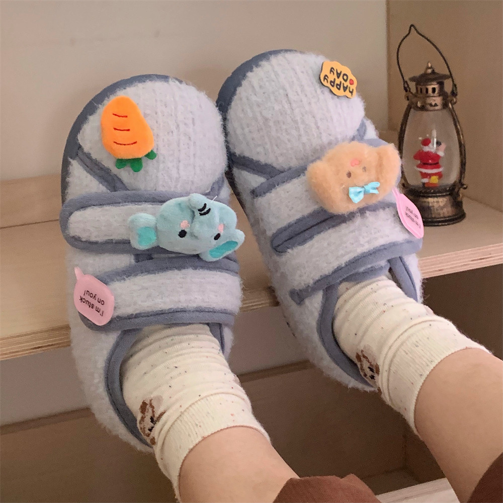 细细条 软萌小象字母牌豆豆鞋女平底室外穿冬季日系魔术贴毛毛鞋,淘宝优惠券,粉丝福利购,淘宝优惠卷