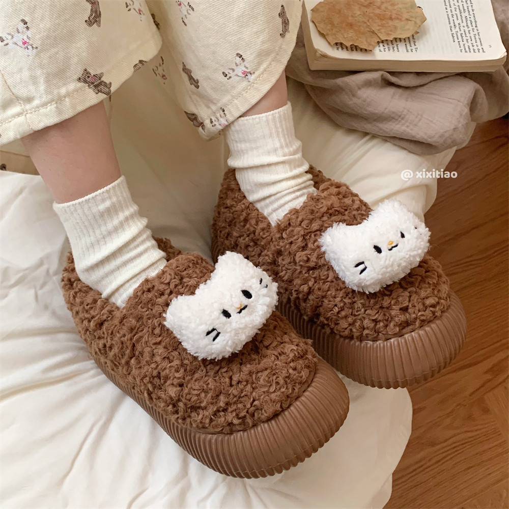 细细条 卡通小猫棉鞋女可爱外穿毛毛鞋保暖加绒羊羔毛面包鞋冬天,淘宝优惠券,粉丝福利购,淘宝优惠卷