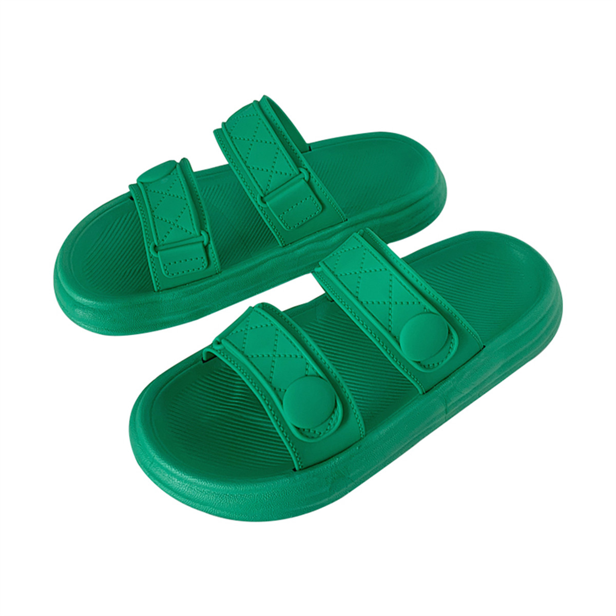 细细条 绿色个性双带凉拖鞋夏ins潮时尚平底外穿防滑厚底沙滩鞋女,淘宝优惠券,粉丝福利购,淘宝优惠卷