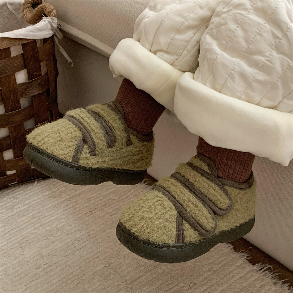 细细条 日系拼色魔术贴儿童毛毛鞋休闲防滑男童女童亲子豆豆鞋冬,淘宝优惠券,粉丝福利购,淘宝优惠卷