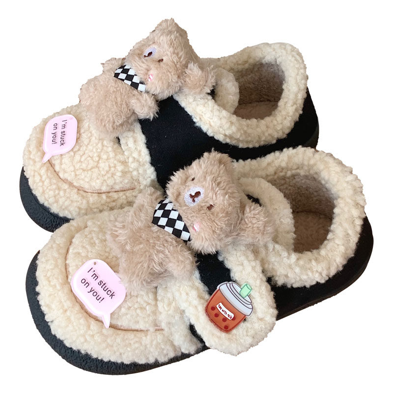 细细条 冬季亲子外穿百搭羊羔毛棉鞋ins网红可爱小熊乐福豆豆鞋女,淘宝优惠券,粉丝福利购,淘宝优惠卷