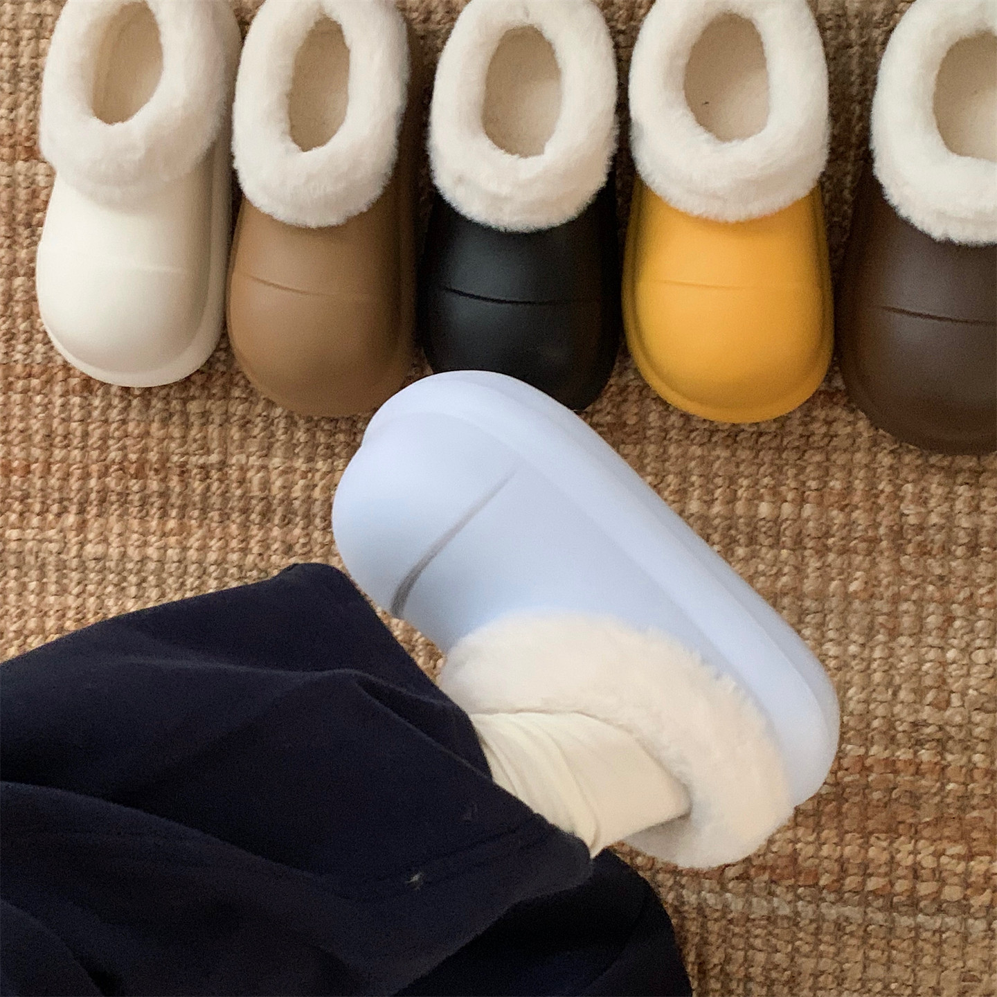 细细条 加绒厨师鞋外穿居家百搭厚底懒人一脚蹬女冬防水棉拖鞋ins,淘宝优惠券,粉丝福利购,淘宝优惠卷